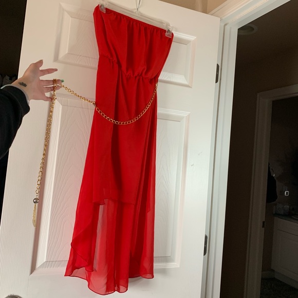 Red Hi-Low Strapless Dress - Picture 1 of 4